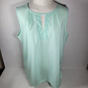 Easther Women Classic Professional Casual Light Green Keyhole Sleeveless Top XL